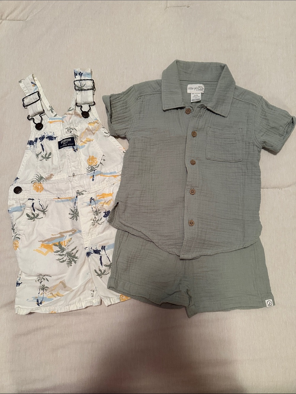 Little Me Sage Green Two-Piece Shirt & Short Set for Kids